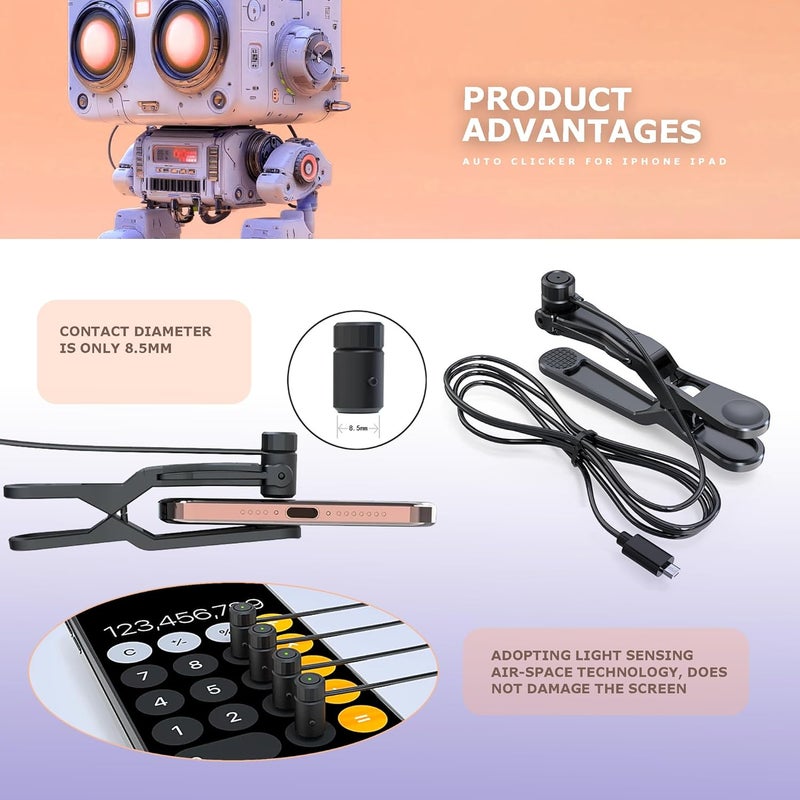 STRONGBERRY Only 1 Clicker Head, Phone Screen Automatic Clicker, Auto Clicker for iPhone iPad,1 Clicker Head Clip, 4 Nano Sticker, for Gaming, Live Broadcasts Likes, Lightning Deal, Reward Tasks - Image 4